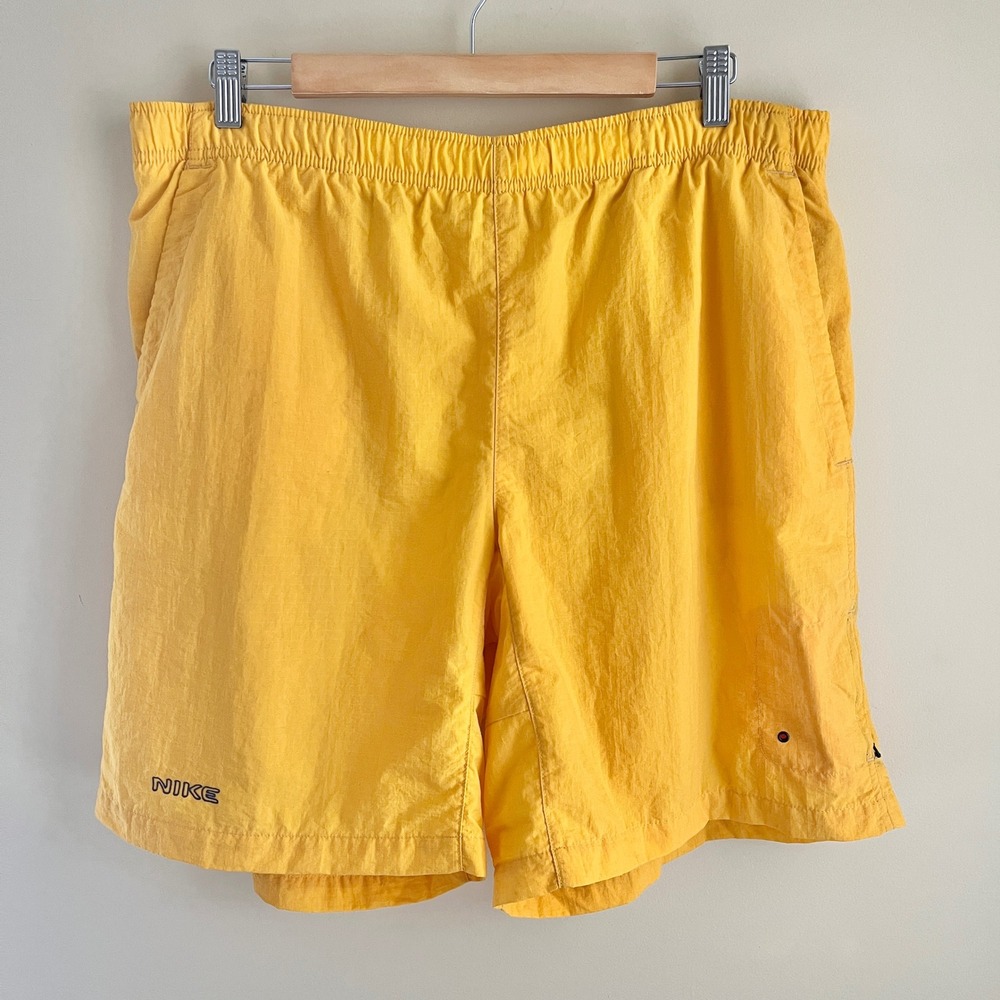 Vintage Nike Swim Trunks Men's Large Yellow Y2K Sportswear Beach Summer Ripstop